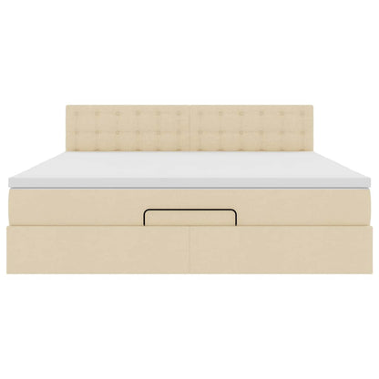 Struttura Letto Pouf con Materasso Crema 180x200 cm in Tessuto