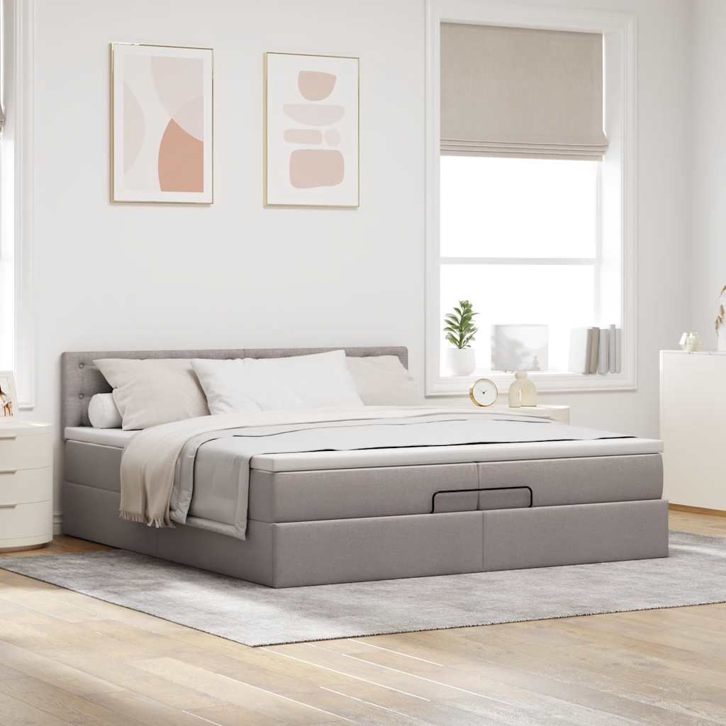 Struttura Letto Pouf con Materasso Tortora 200x200 cm Tessuto | homemem39