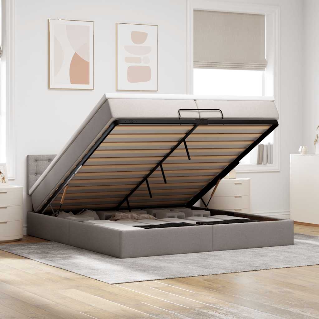 Struttura Letto Pouf con Materasso Tortora 200x200 cm Tessuto | homemem39
