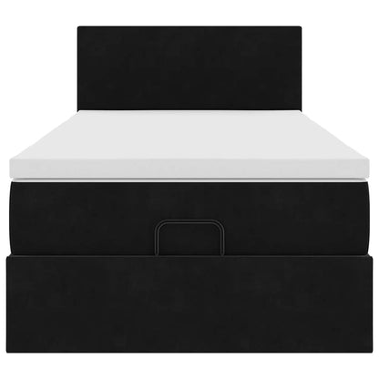 Struttura Letto Pouf con Materasso Nero 80x200 cm in Velluto