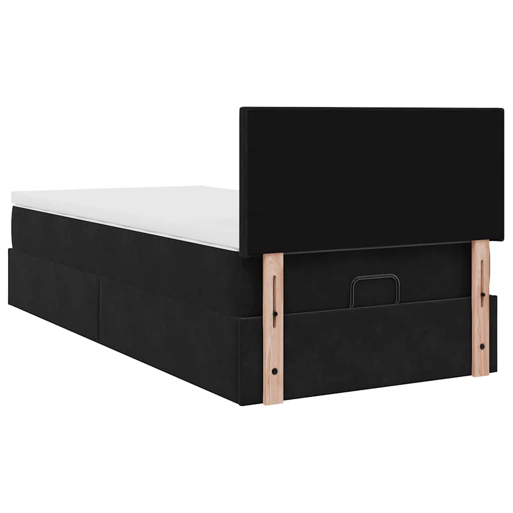 Struttura Letto Pouf con Materasso Nero 80x200 cm in Velluto