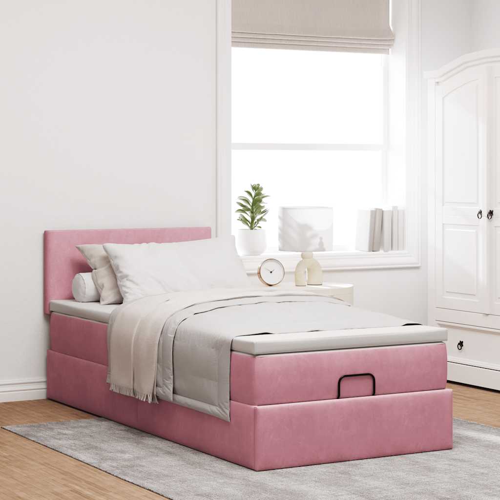 Struttura Letto Pouf con Materasso Rosa 80x200 cm Velluto | homemem39