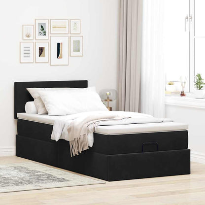 Struttura Letto Pouf con Materasso Nero 90x190 cm in Velluto | homemem39