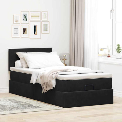Struttura Letto Pouf con Materasso Nero 90x200 cm in Velluto - homemem39
