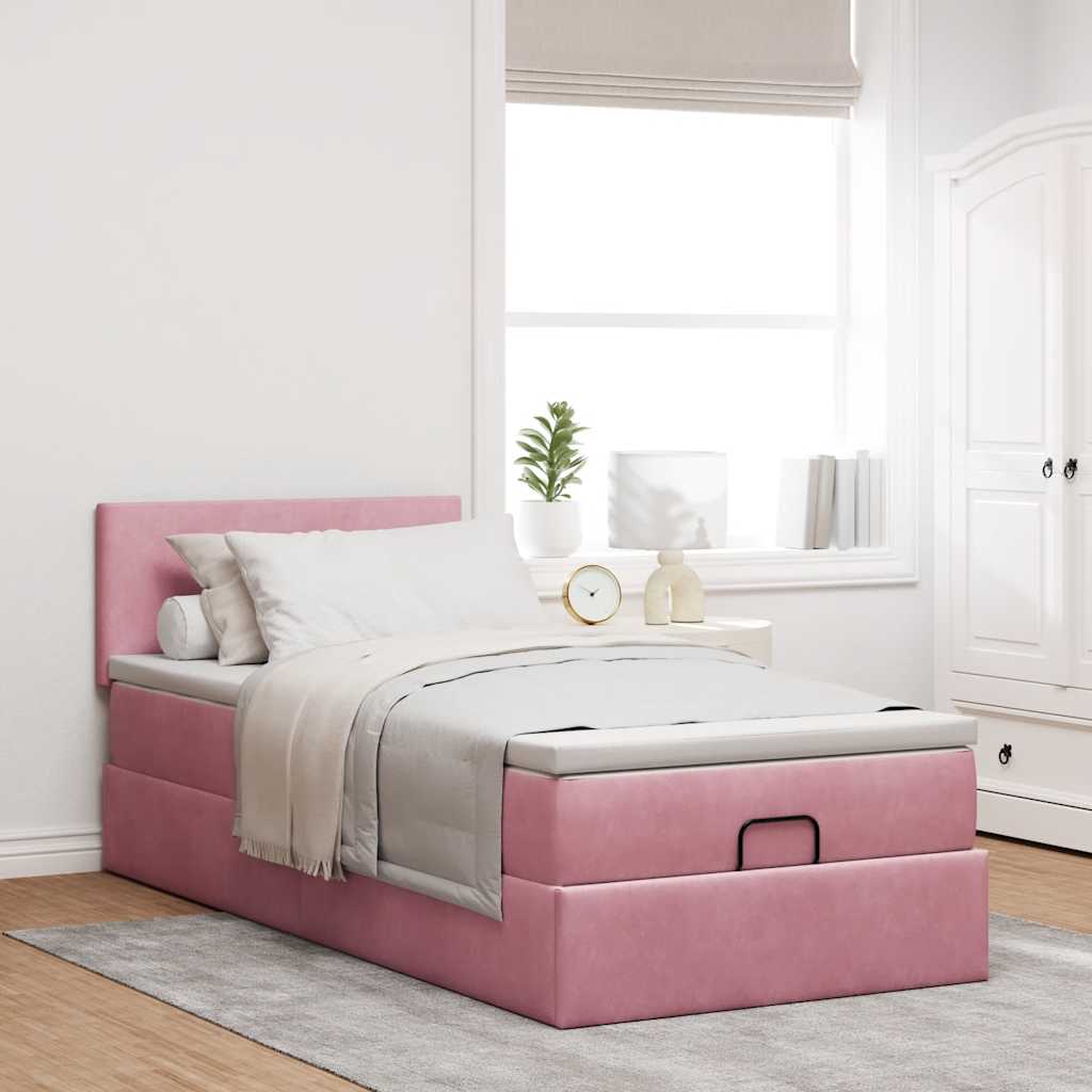 Struttura Letto Pouf con Materasso Rosa 100x200 cm Velluto - homemem39