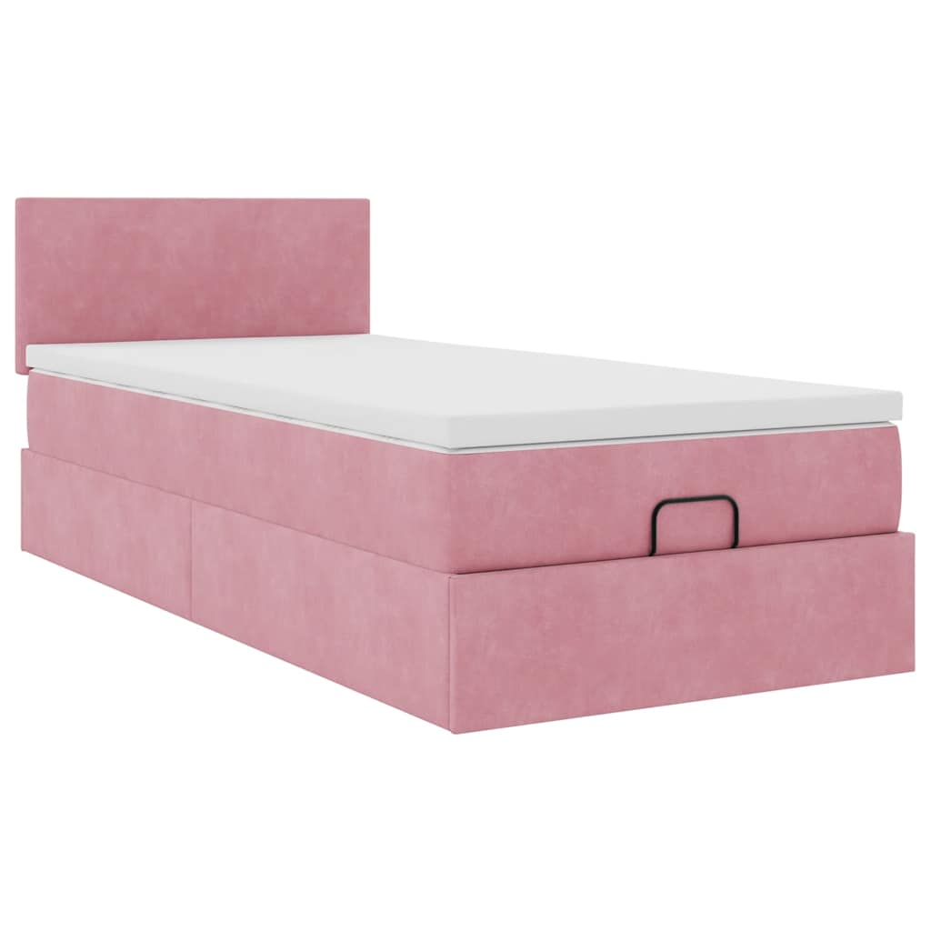 Struttura Letto Pouf con Materasso Rosa 100x200 cm Velluto - homemem39