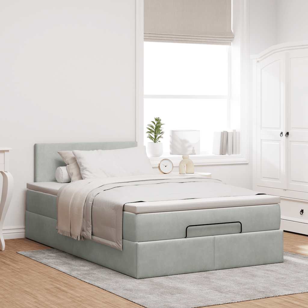 Pouf Letto con Materasso Grigio Chiaro 120x190 cm in Velluto | homemem39