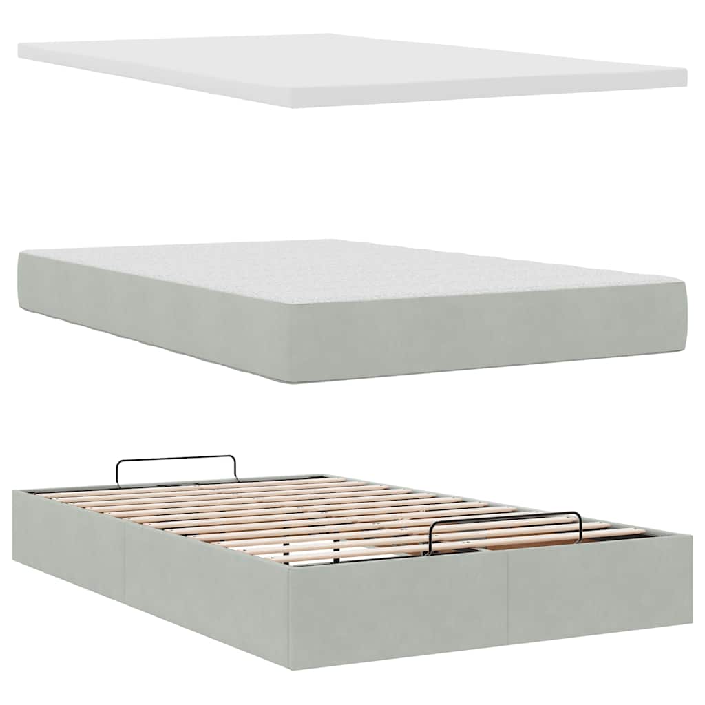 Pouf Letto con Materasso Grigio Chiaro 120x190 cm in Velluto | homemem39
