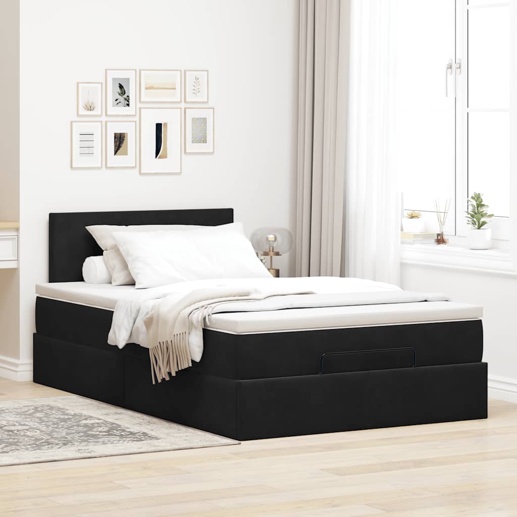 Pouf Letto con Materasso Nero 120x190 cm Velluto | homemem39