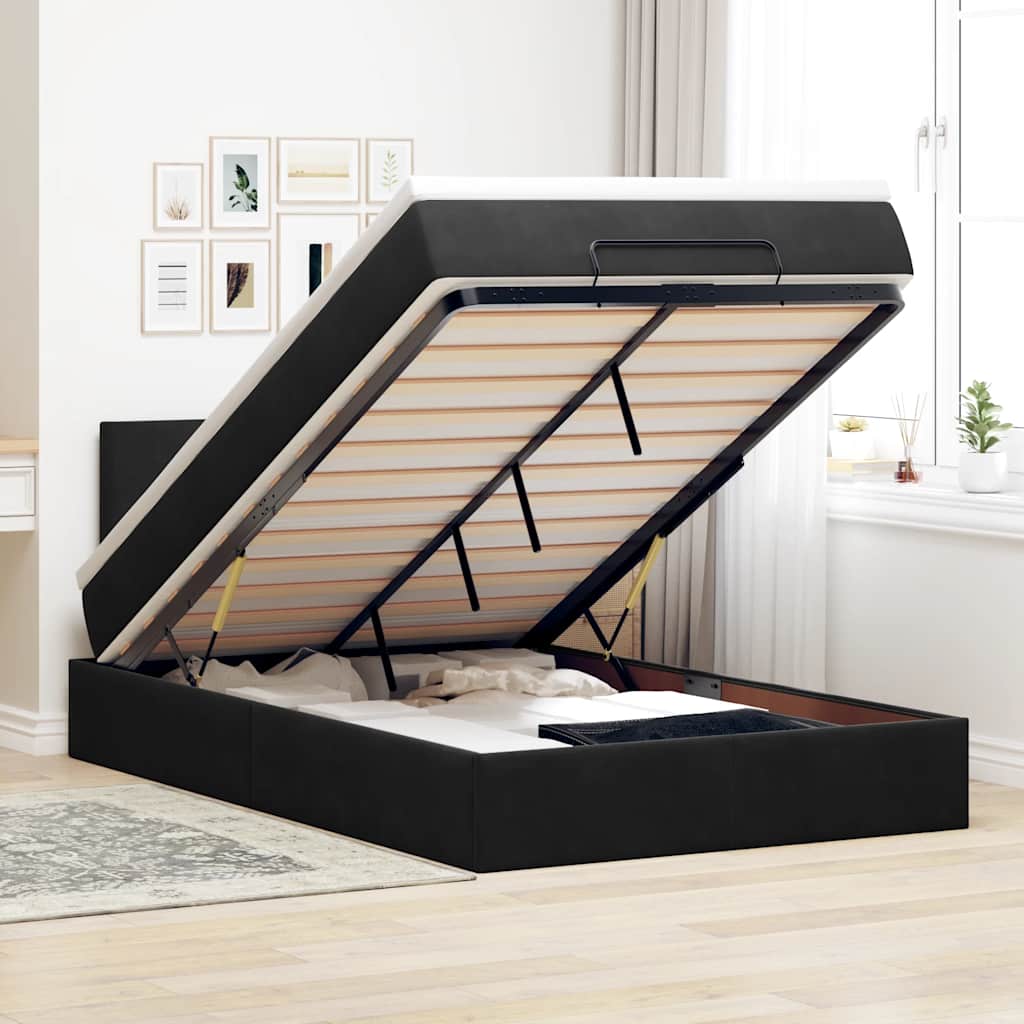 Pouf Letto con Materasso Nero 120x190 cm Velluto | homemem39