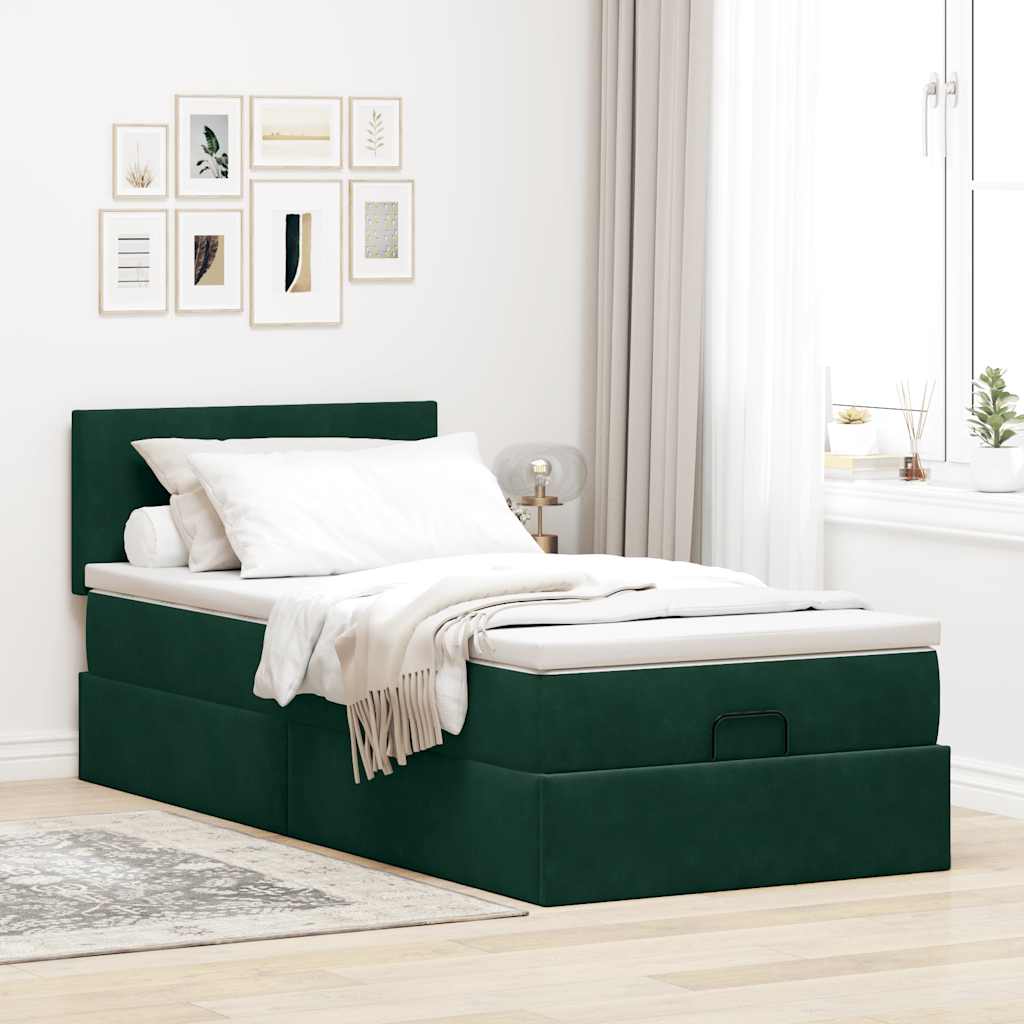 Pouf Letto con Materasso Verde Scuro 120x190 cm Velluto