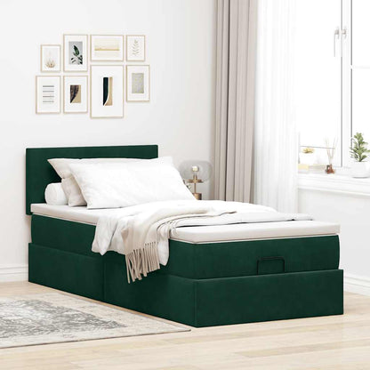 Pouf Letto con Materasso Verde Scuro 120x190 cm Velluto