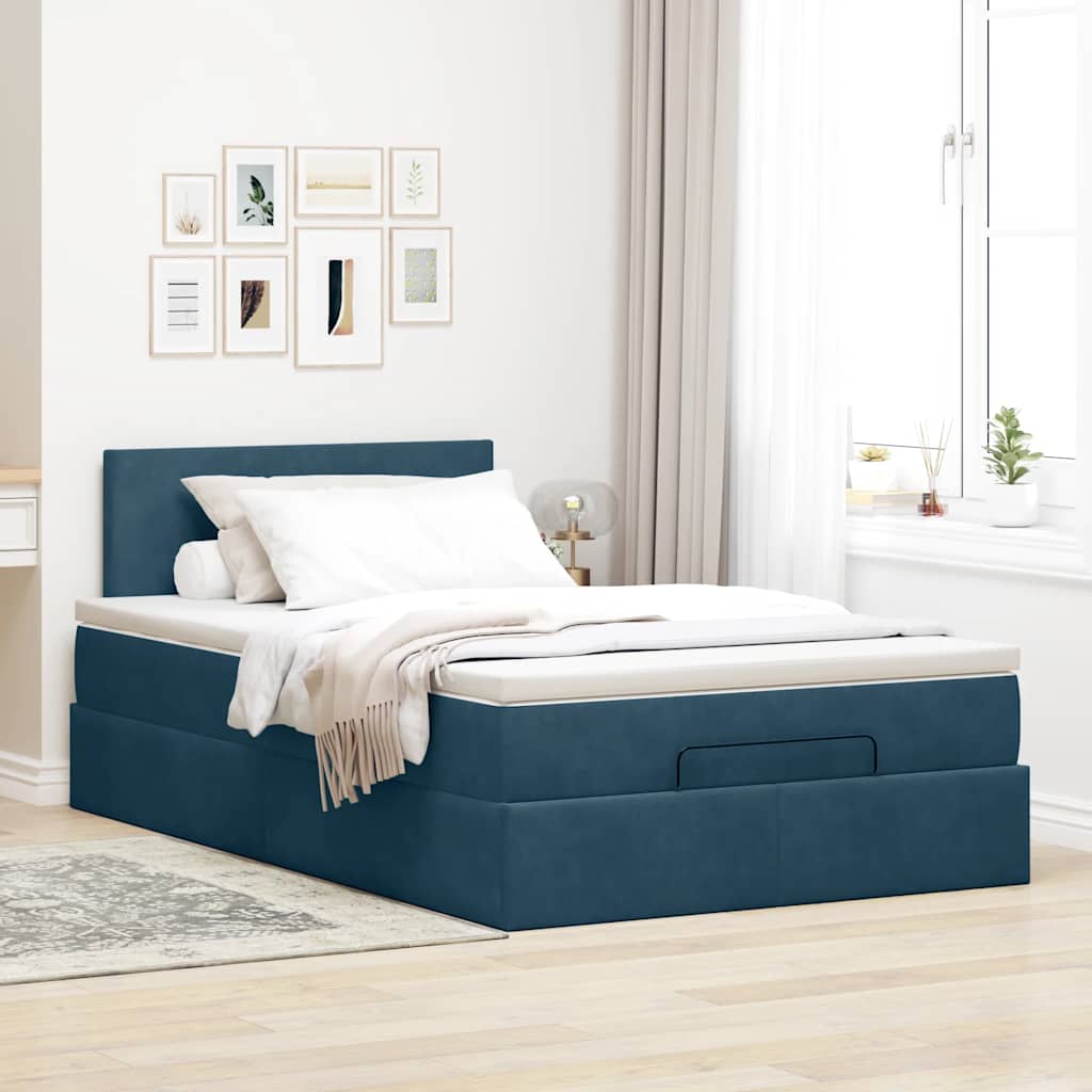 Pouf Letto con Materasso Blu Scuro 120x190 cm Velluto | homemem39
