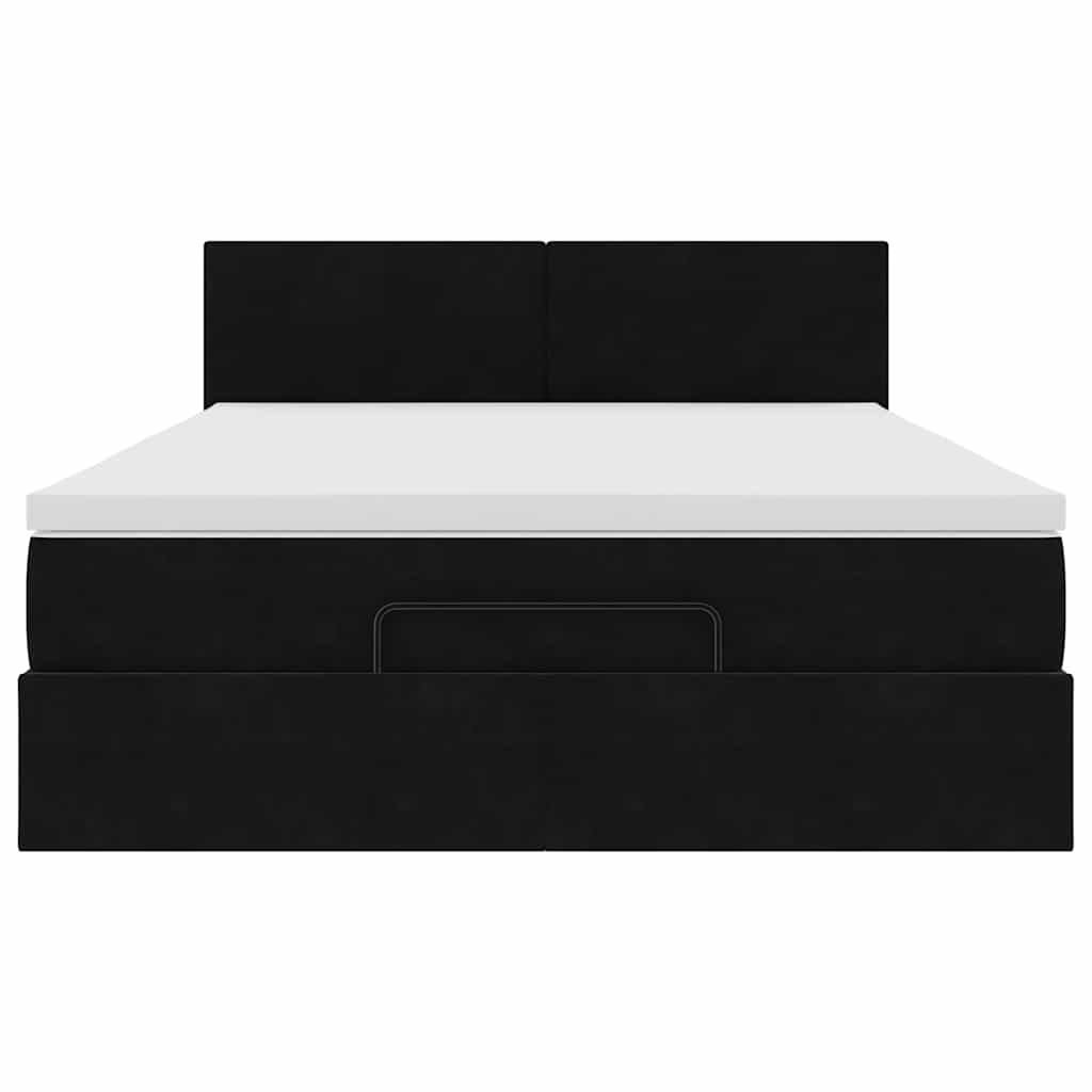 Struttura Letto Pouf con Materasso Nero 140x190 cm in Velluto | homemem39