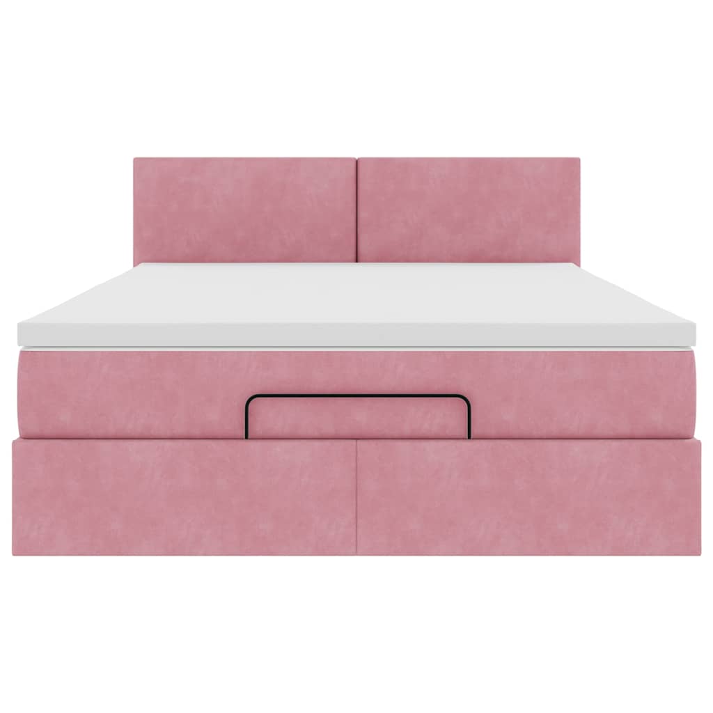 Struttura Letto Pouf con Materasso Rosa 140x190 cm in Velluto
