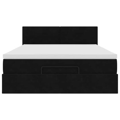 Struttura Letto Pouf con Materasso Nero 140x200 cm in Velluto - homemem39