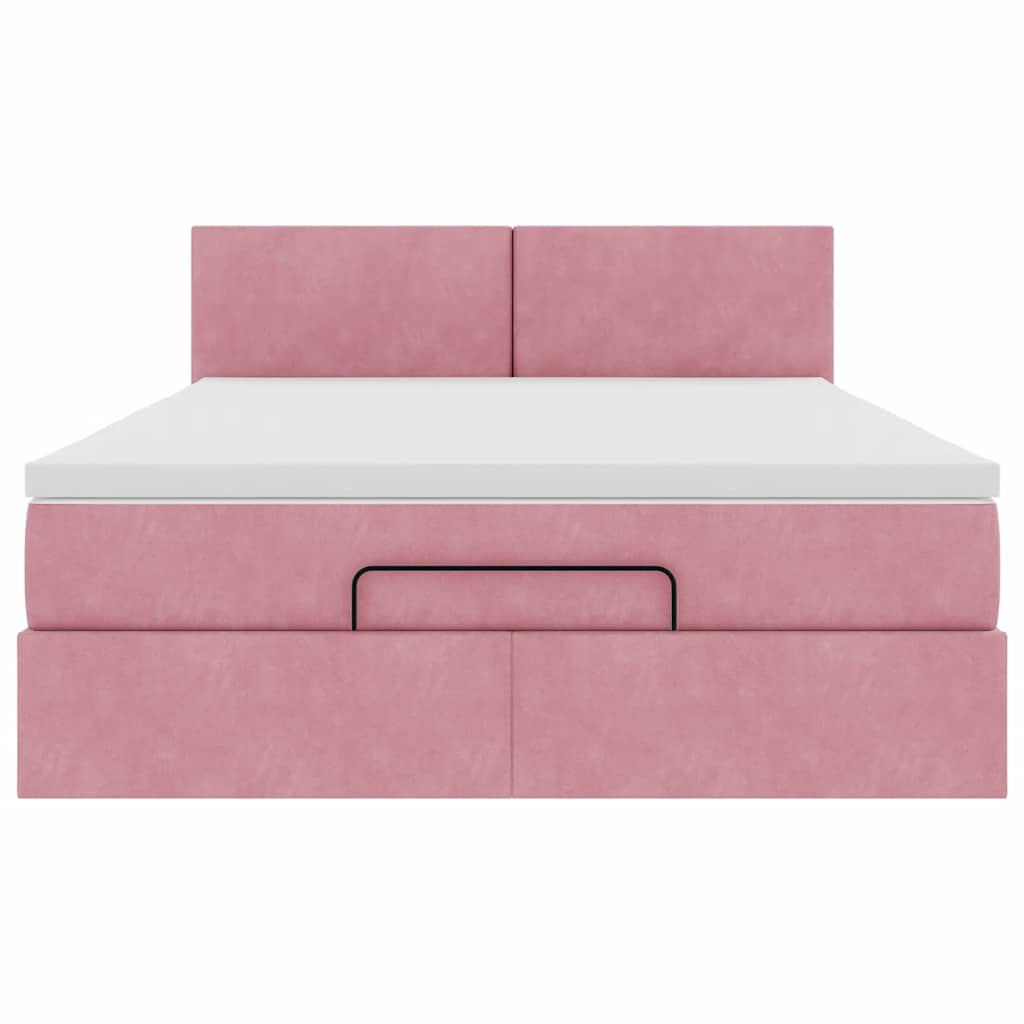 Struttura Letto Pouf con Materasso Rosa 140x200 cm in Velluto - homemem39