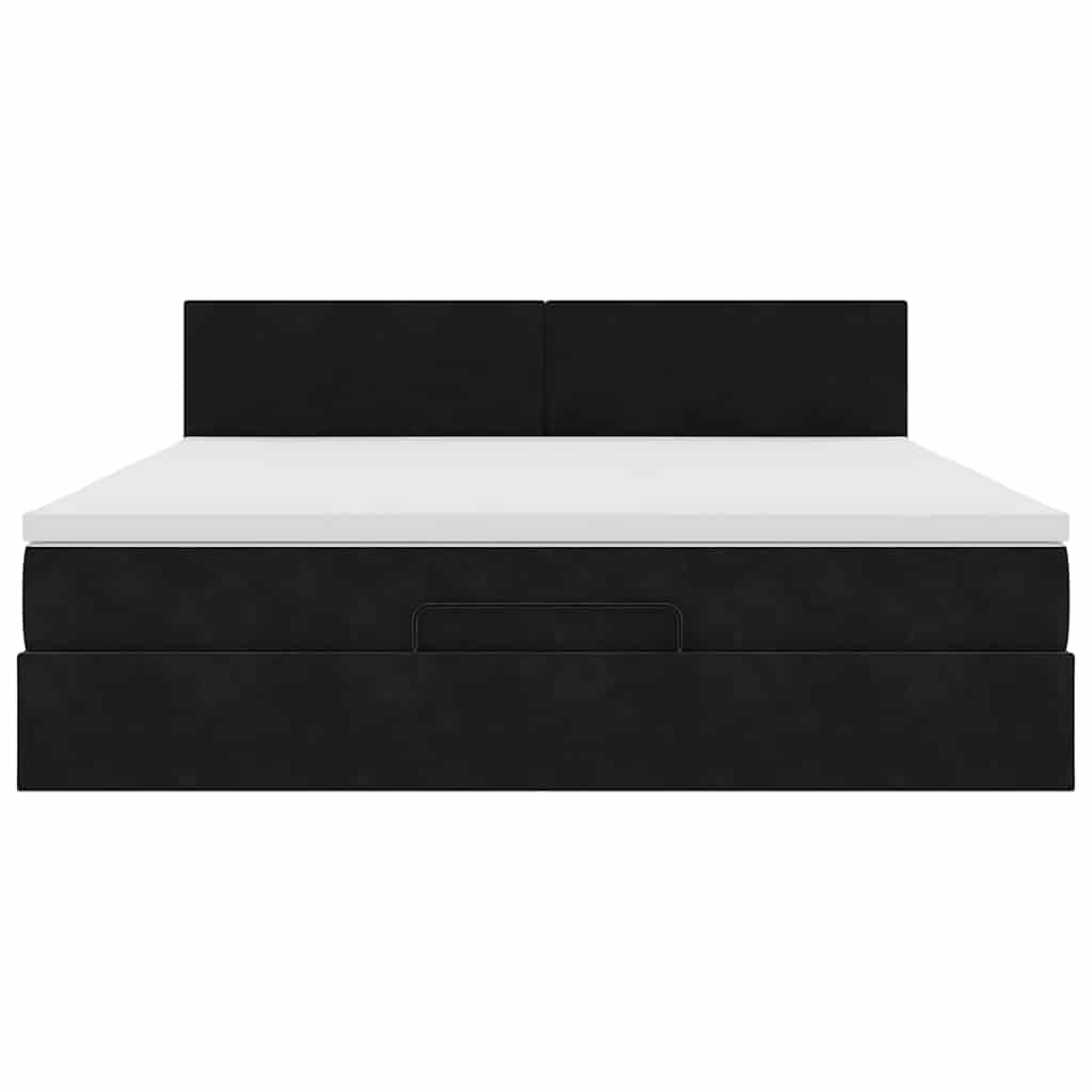 Struttura Letto Pouf con Materasso Nero 160x200 cm in Velluto