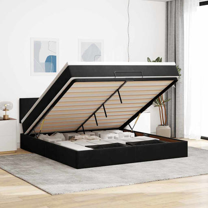 Struttura Letto Pouf con Materasso Nero 160x200 cm in Velluto