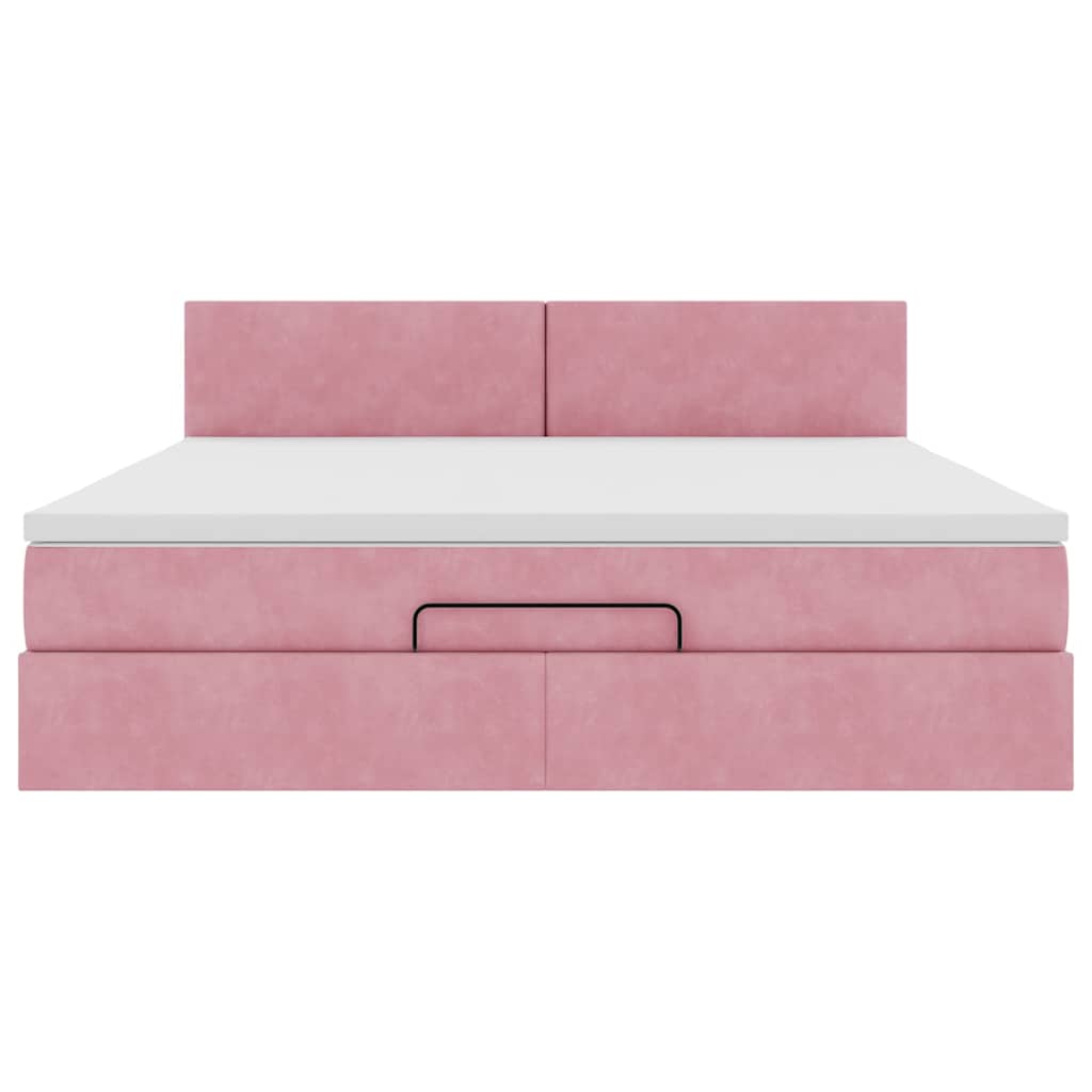 Struttura Letto Pouf con Materasso Rosa 160x200 cm in Velluto | homemem39