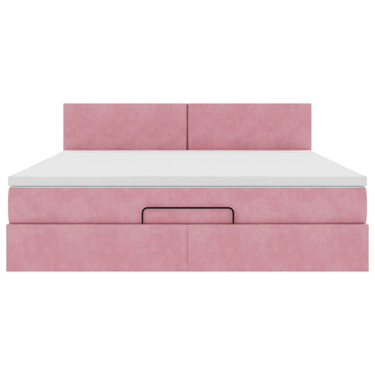 Struttura Letto Pouf con Materasso Rosa 160x200 cm in Velluto | homemem39