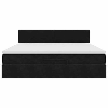 Struttura Letto Pouf con Materasso Nero 180x200 cm in Velluto