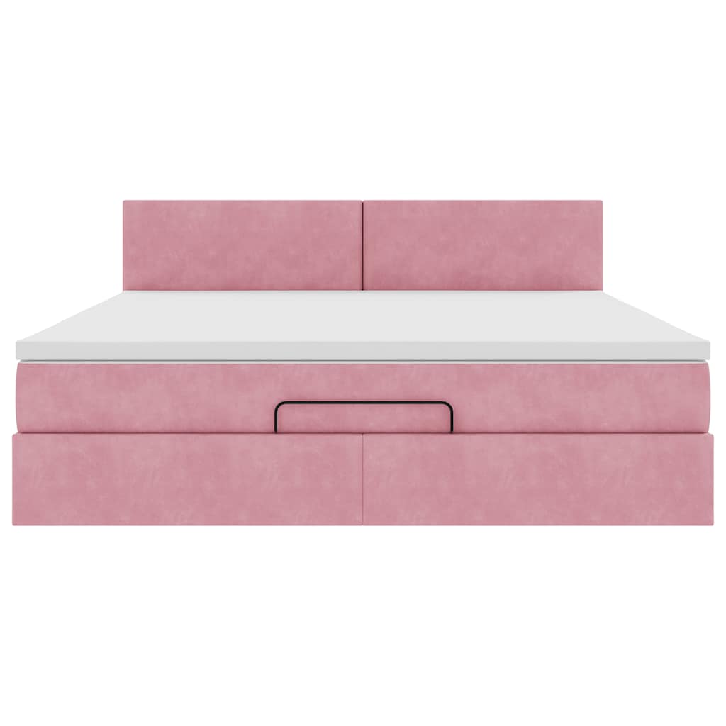 Struttura Letto Pouf con Materasso Rosa 180x200 cm in Velluto | homemem39