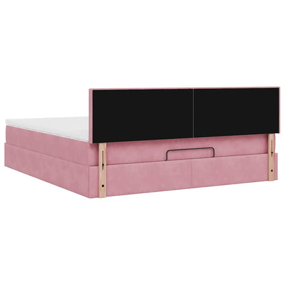 Struttura Letto Pouf con Materasso Rosa 180x200 cm in Velluto | homemem39