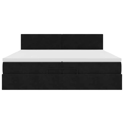 Struttura Letto Pouf con Materasso Nero 200x200 cm in Velluto