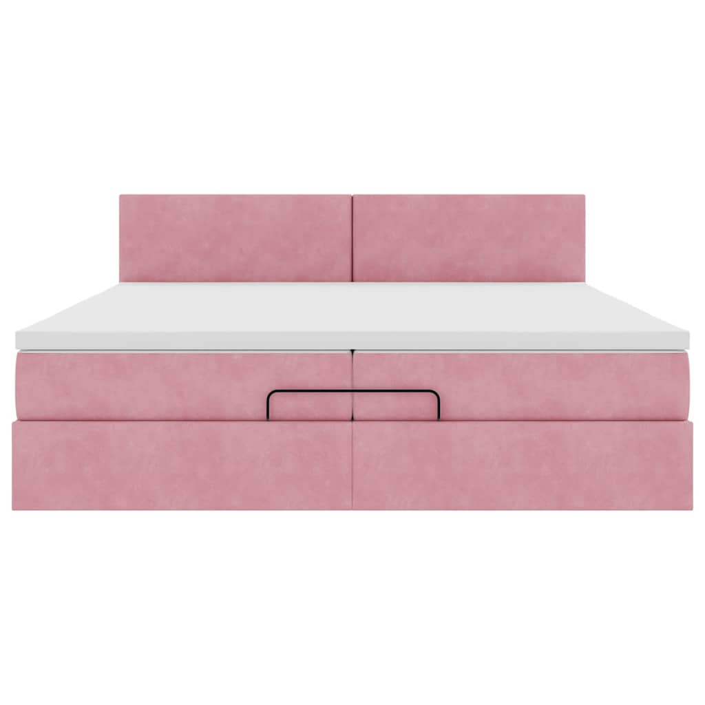 Struttura Letto Pouf con Materasso Rosa 200x200 cm Velluto