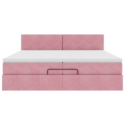 Struttura Letto Pouf con Materasso Rosa 200x200 cm Velluto