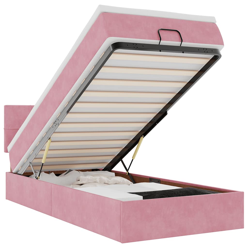 Struttura Letto Pouf con Materasso Rosa 80x200 cm Velluto | homemem39