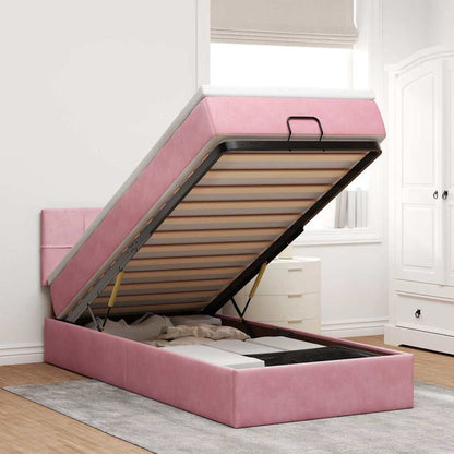 Struttura Letto Pouf con Materasso Rosa 80x200 cm Velluto | homemem39