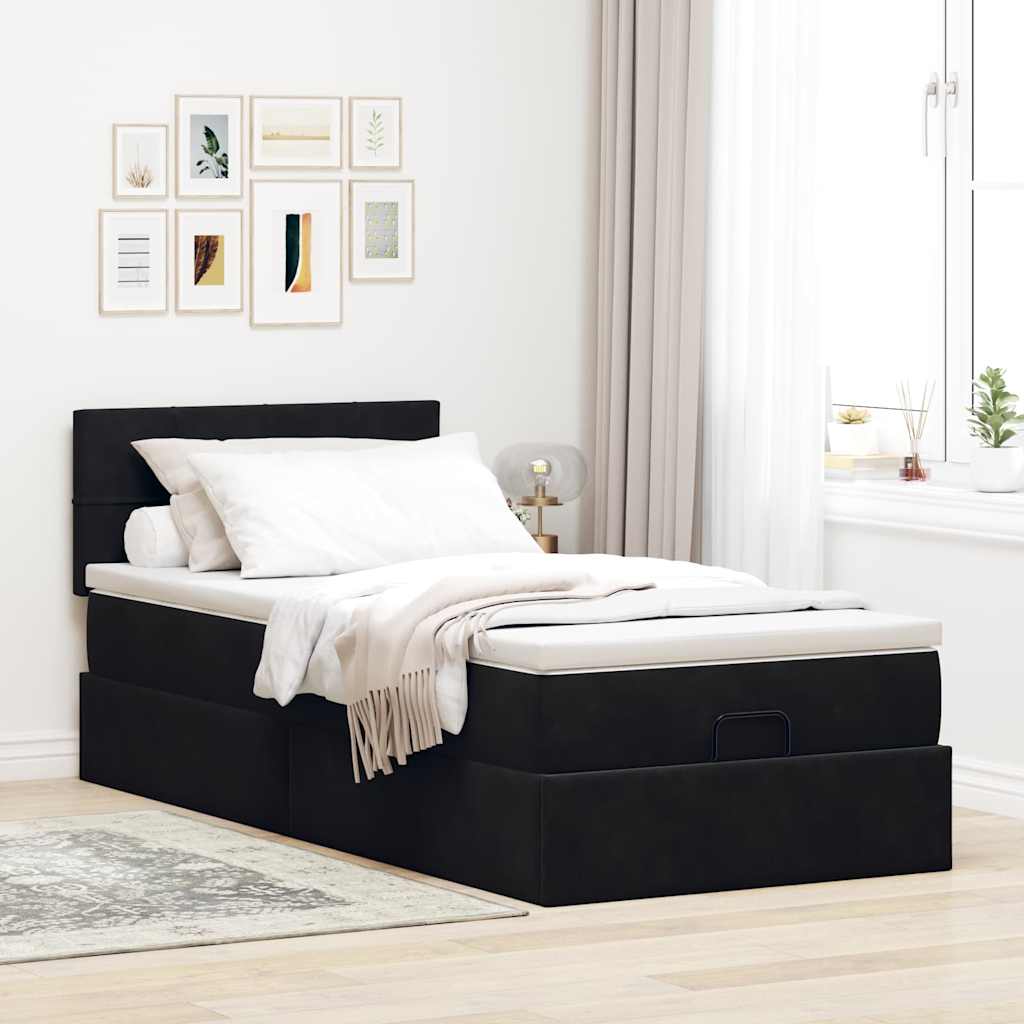 Struttura Letto Pouf con Materasso Nero 90x190 cm in Velluto | homemem39