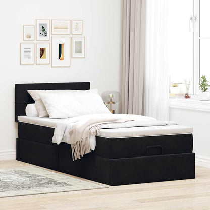 Struttura Letto Pouf con Materasso Nero 90x190 cm in Velluto | homemem39