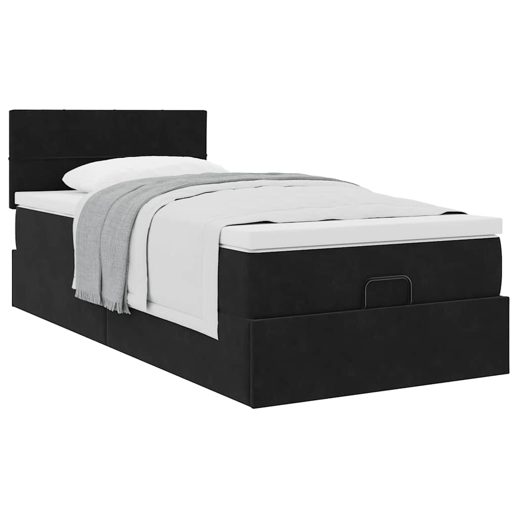 Struttura Letto Pouf con Materasso Nero 90x190 cm in Velluto | homemem39