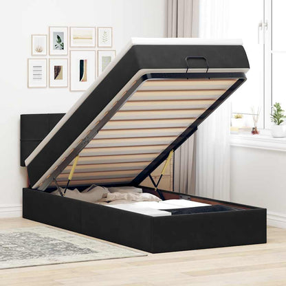 Struttura Letto Pouf con Materasso Nero 90x190 cm in Velluto | homemem39