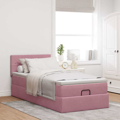 Struttura Letto Pouf con Materasso Rosa 90x200 cm in Velluto - homemem39