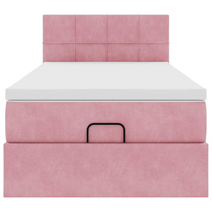 Struttura Letto Pouf con Materasso Rosa 90x200 cm in Velluto - homemem39