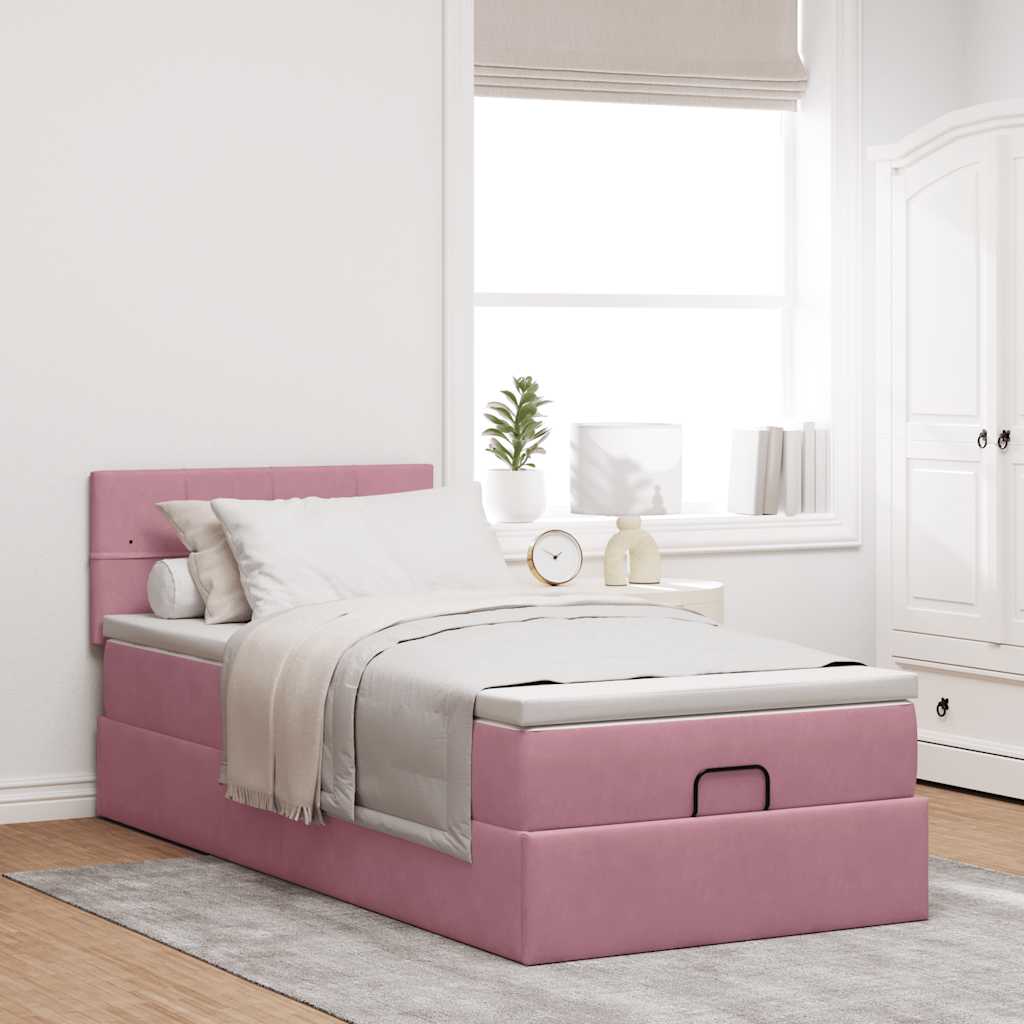 Struttura Letto Pouf con Materasso Rosa 100x200 cm Velluto - homemem39