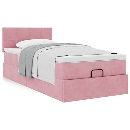 Struttura Letto Pouf con Materasso Rosa 100x200 cm Velluto - homemem39