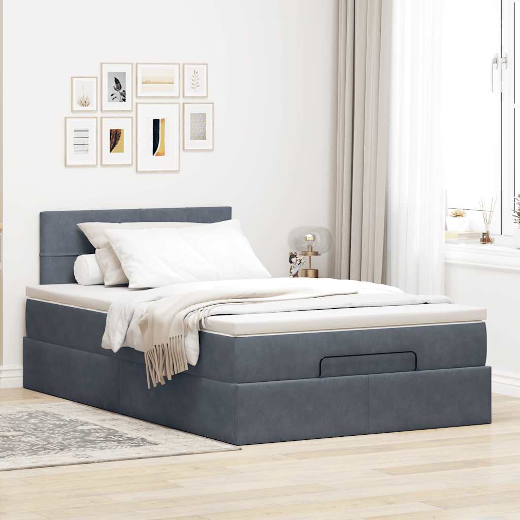 Pouf Letto con Materasso Grigio Scuro 120x190 cm Velluto | homemem39