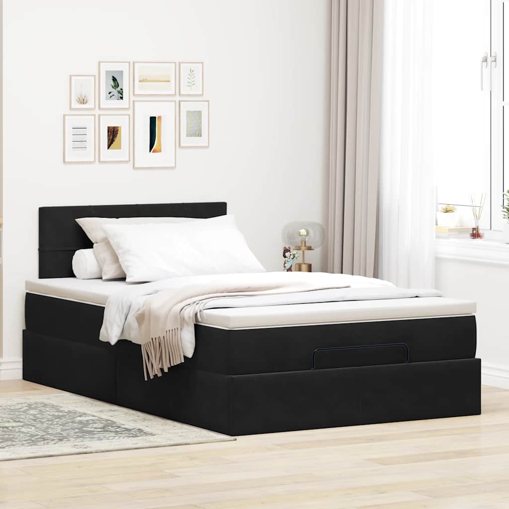 Pouf Letto con Materasso Nero 120x190 cm Velluto | homemem39