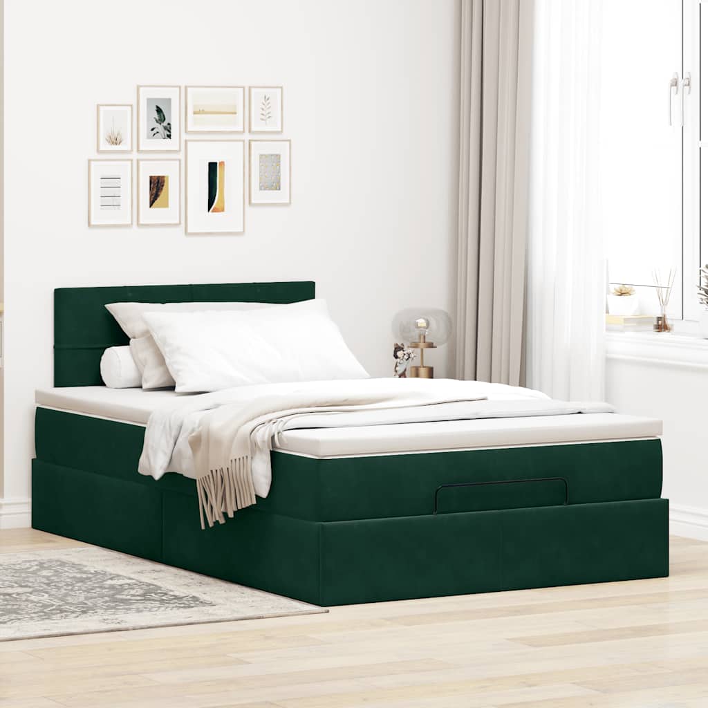 Pouf Letto con Materasso Verde Scuro 120x190 cm Velluto | homemem39