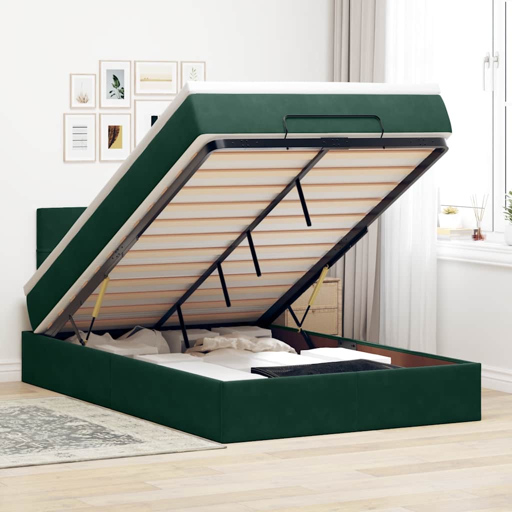 Pouf Letto con Materasso Verde Scuro 120x190 cm Velluto | homemem39