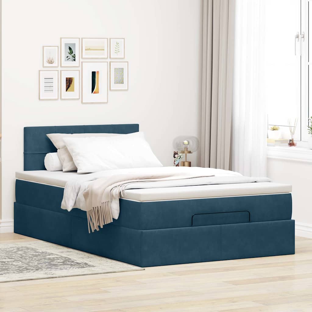 Pouf Letto con Materasso Blu Scuro 120x190 cm Velluto | homemem39