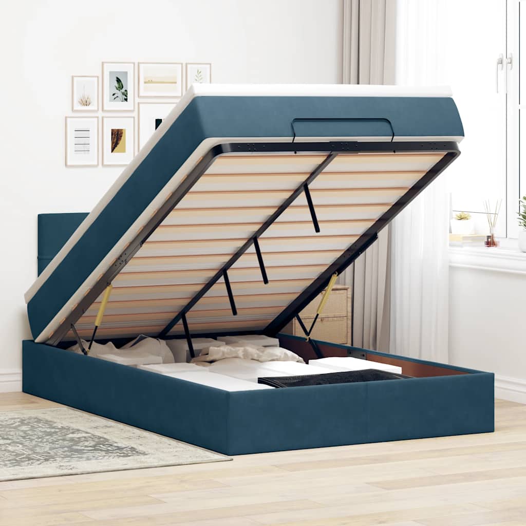 Pouf Letto con Materasso Blu Scuro 120x190 cm Velluto | homemem39