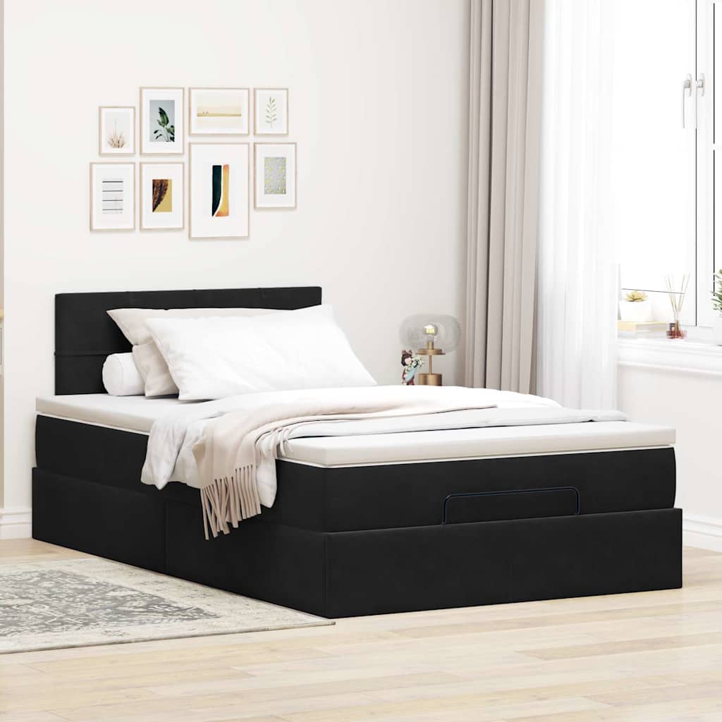 Struttura Letto Pouf con Materasso Nero 120x200 cm Velluto - homemem39