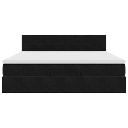 Struttura Letto Pouf con Materasso Nero 180x200 cm in Velluto - homemem39