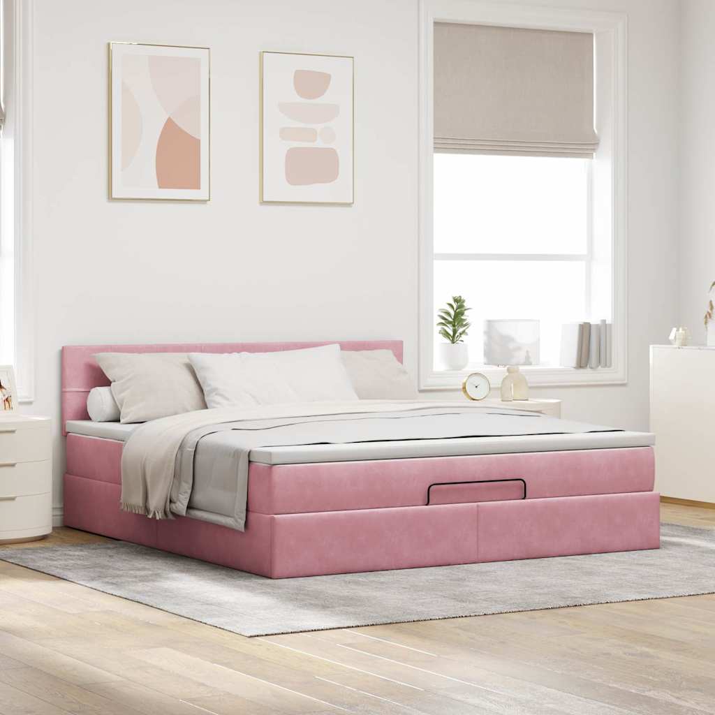 Struttura Letto Pouf con Materasso Rosa 180x200 cm in Velluto | homemem39